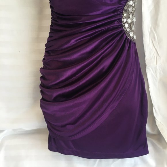 Speechless Club Jr Social Shiny Purple Dress Size S Bodycon Jewel Party Y2K New - Picture 7 of 13